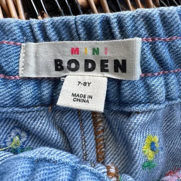 MINI BODEN Flower Jeans Girls 7-8 Embroidered Denim Blue Jean Pull On - Picture 7 of 8